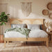 Rattan Bed Frame with Headboard, Wooden Platform Bed Frame Queen Size with Smart RGB LED Storage Headboard, Boho Wood Bed Frame No Box Spring Needed, under Bed Storage, Easy Assembly