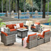 10 Pieces Patio Furniture Set, Outdoor Wicker Sectional Sofa with 30" Fire Pit Table Swivel Chairs, Modern Modular Deep Seat Rattan Couch Conversation Sets, Orange Red