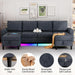 Sectional Couches for Living Room, 4 Seat Linen Sectional Sofa with Reversible Chaise Lounge/Storage Ottoman, U Shaped Couch with Smart Module-Wireless Charging/Usb/Type-C/Rgb Light (Blue)