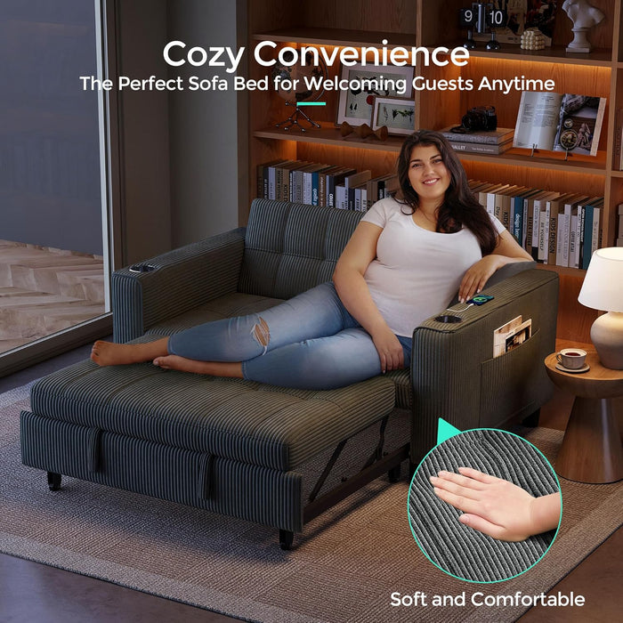 Corduroy Gray 54 Inch Multifunctional Sleeper Sofa