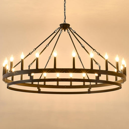 53Inch Black Wagon Wheel Chandelier Farmhouse Industrial