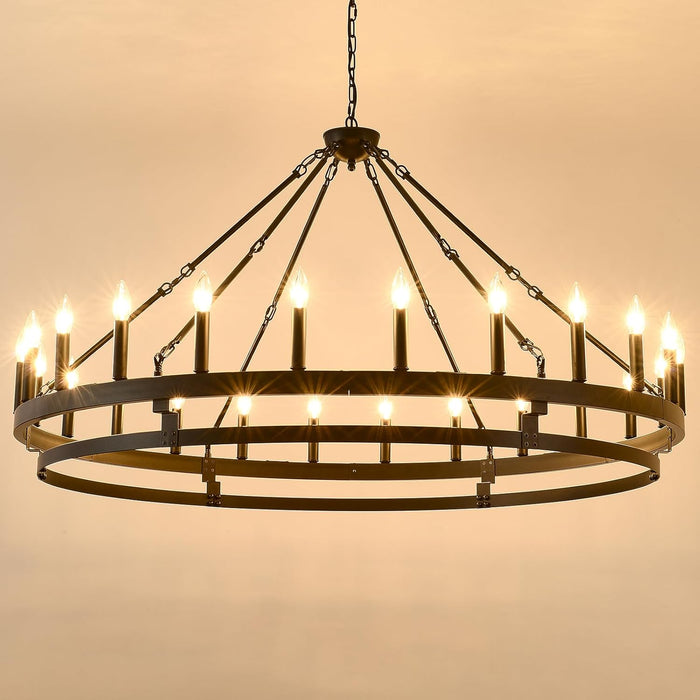 53Inch Black Wagon Wheel Chandelier Farmhouse Industrial