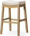 31" Sophia Backless Bar Stool - Handcrafted Plush Upholstered Saddle Seat with Six-Panel Stitching & Nailhead Trim - Space Saving Wood Barstool in Aged Natural Finish W/Light Beige Fabric