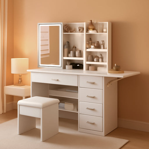 White Makeup Vanity Desk With Customizable Lighting