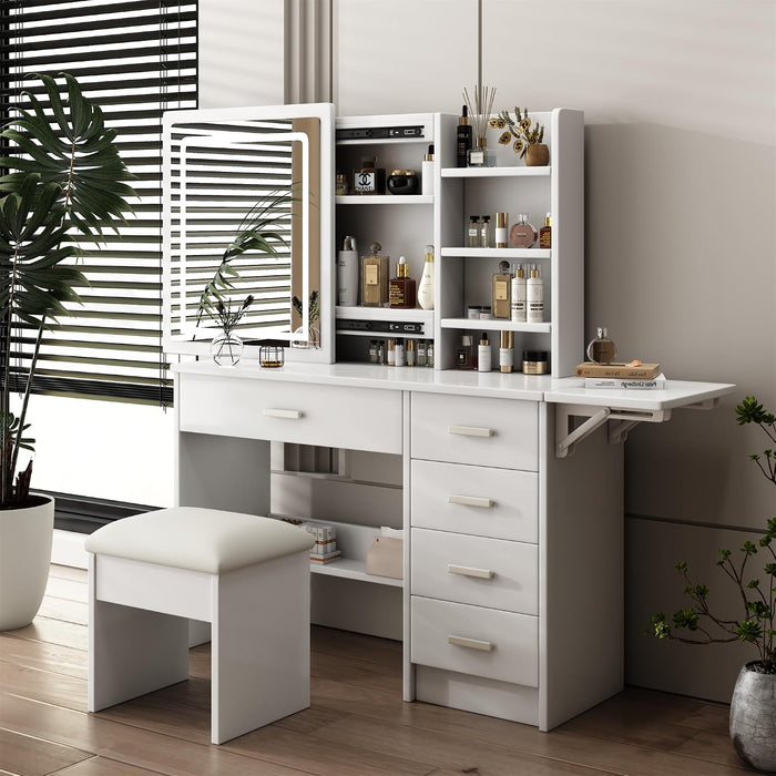 White Makeup Vanity Desk With Customizable Lighting
