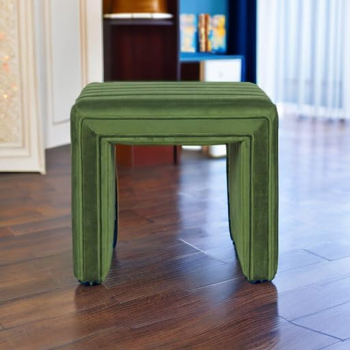 Modern Channel Tufted Velvet Ottoman Home Décor|Ottoman for Living Room & Bedroom - Green