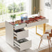 Computer Desk with 4 Drawers, 47 Inch Modern Home Office Desk with Glass Top, White and Gold Writing Workstation Desk with Storage, Makeup Vanity Table for Living Room, Bedroom