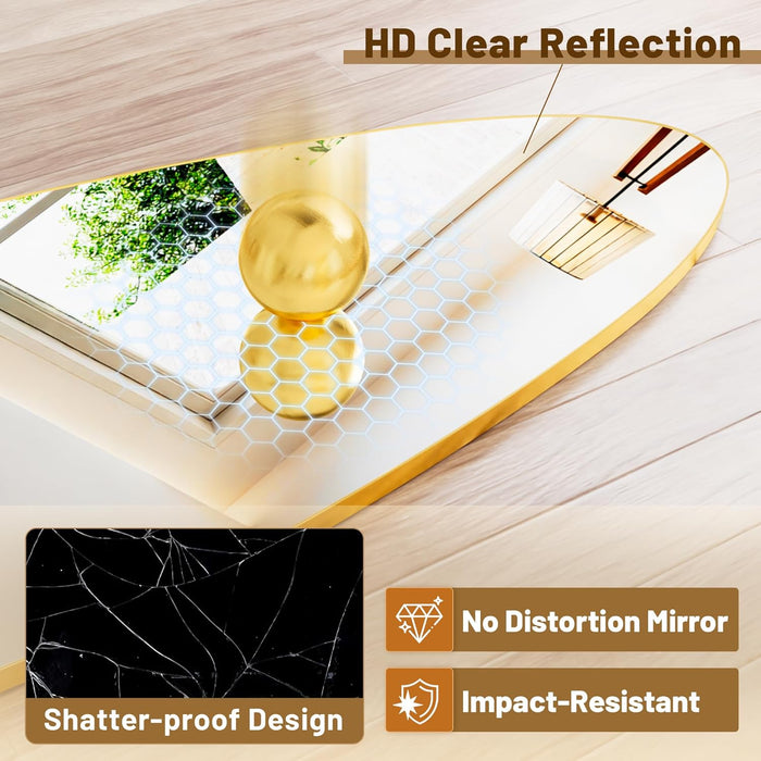 Full Length Mirror, 76"X36" Floor Mirror with Stand,Standing Hanging Leaning Irregular Mirrors for Bedroom Living Room Entryway,Tear Drop Style,Golden