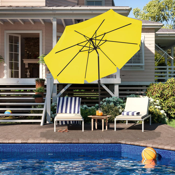 9' 2-Tiers Patio Umbrellas Outdoor Market Table Umbrella W/Push Button Tilt/Crank, 8 Sturdy Ribs, UV Protection Waterproof Sunproof(Yellow)