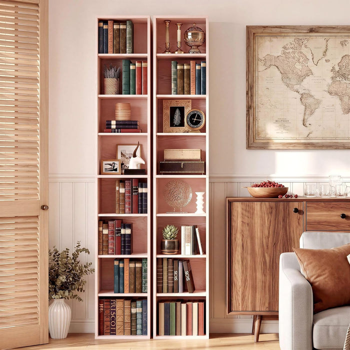 Tall Narrow Floorstanding Bookshelf With Eight Shelves
