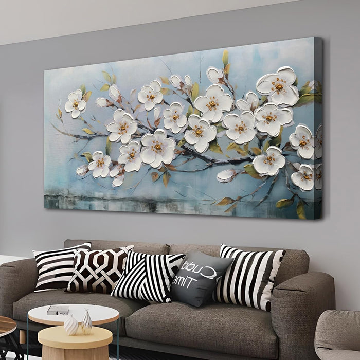 White Textured Flowers Wall Art for Living Room Canvas Wall Decor, Modern Elegant Landscape Wall Art for Dining Room Hallway Office Home 40"X20"