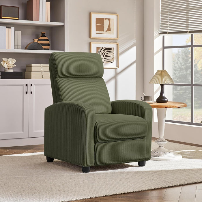 Corduroy Recliner Chair Single Sofa Home Theater Seating Adjustable Modern Reclining Chair for Living Room Bedroom Home Theater Dark Green