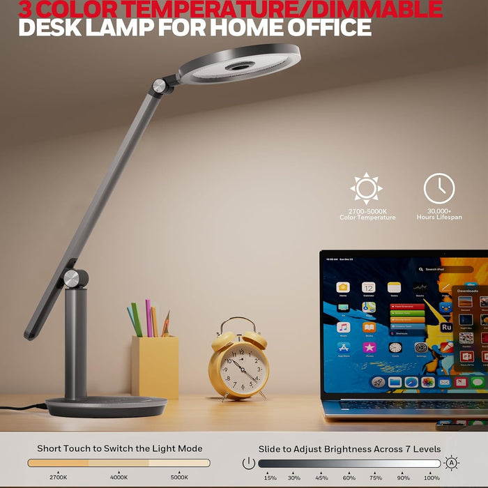 H6 Desk Lamp for Home Office, Dimmable Reading Table Light, Gray