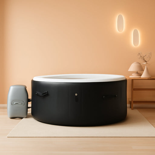 Saluspa Miami Airjet 2 to 4 Person round Inflatable Hot Tub Portable Outdoor Spa with 60 Soothing Airjets and Insulated Cover, Black