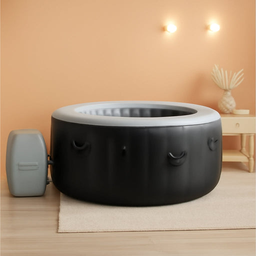 Saluspa Miami Airjet 2 to 4 Person round Inflatable Hot Tub Portable Outdoor Spa with 60 Soothing Airjets and Insulated Cover, Black