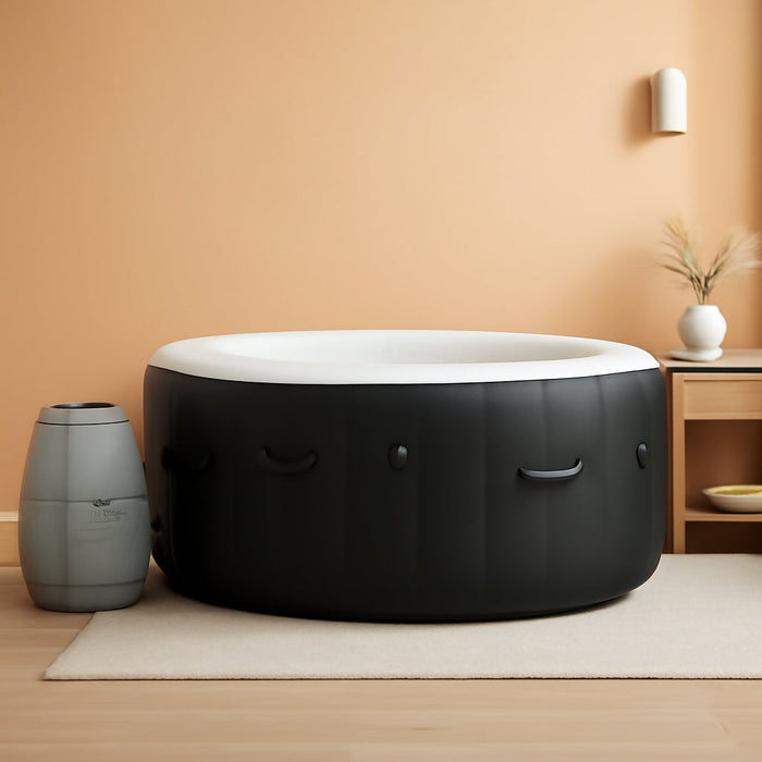 Saluspa Miami Airjet 2 to 4 Person round Inflatable Hot Tub Portable Outdoor Spa with 60 Soothing Airjets and Insulated Cover, Black