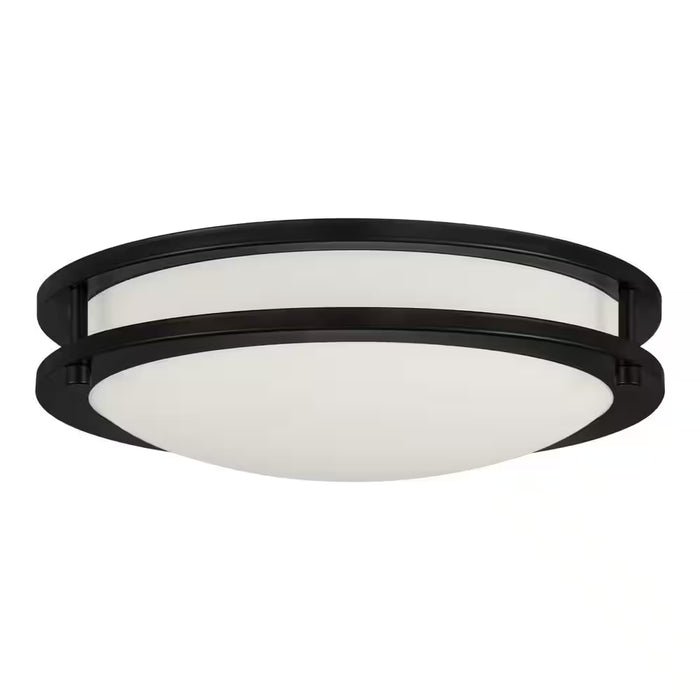 Flaxmere 12 In. Bronze Dimmable Integrated LED Flush Mount Ceiling Light with Frosted White Glass Shade