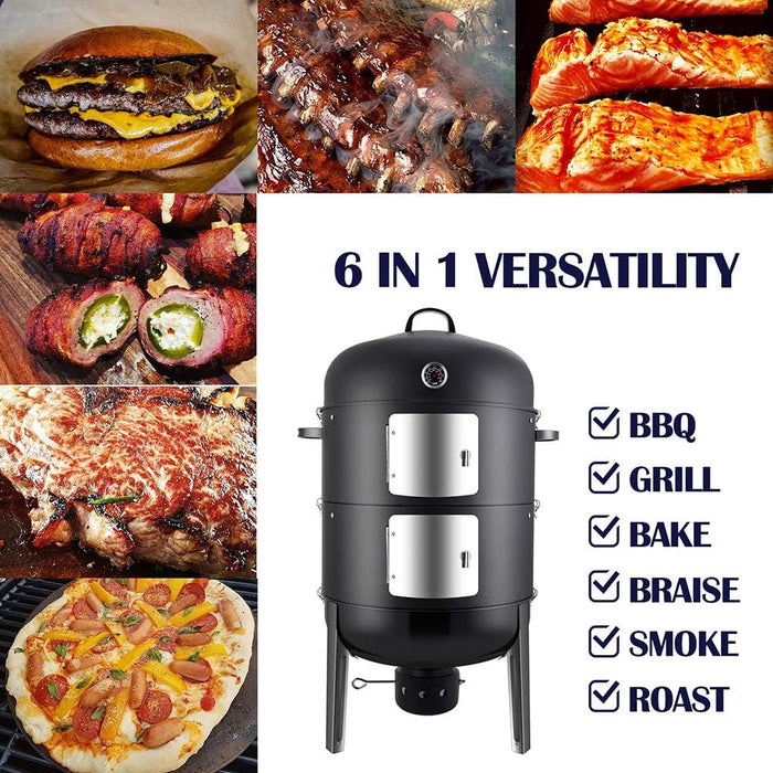 Charcoal BBQ Smoker Grill - 20 Inch Vertical Smoker for Outdoor Cooking Grilling