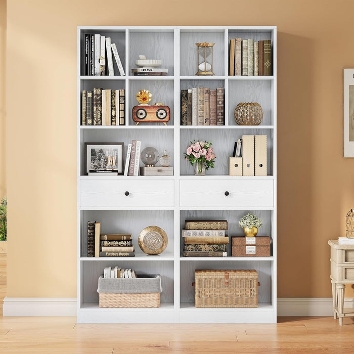 Bookcase and Bookshelves, 70" Tall Bookshelf Floor Standing 6 Tiers Display Storage Shelves, Book Shelf with Drawers for Home Office, Living Room, Bedroom, Library, White