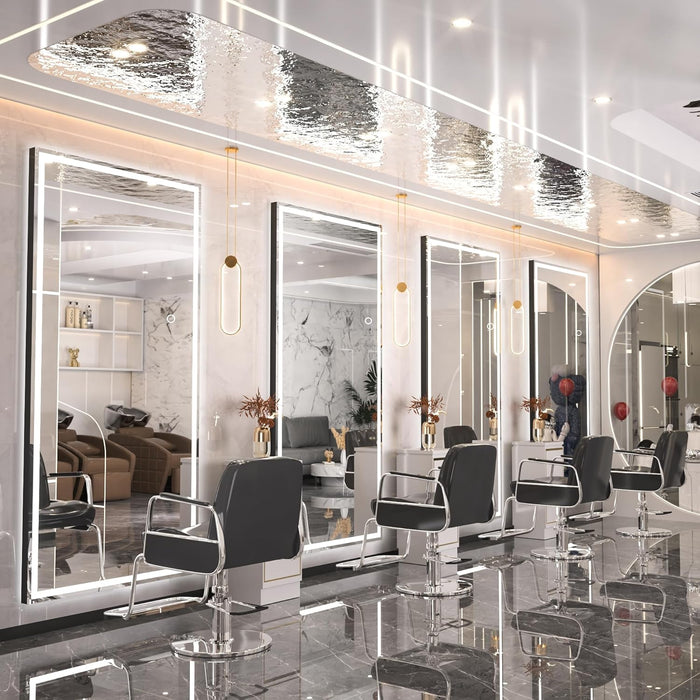 Full Length Mirror with Lights, 67" X 24" LED Lighted Floor Standing, Full Body Dressing Hanging Mounted Mirror, Dimmable, Tempered Glass, Safe to Use, Square Black