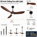 60" Ceiling Fan with Light, Walnut Wood-Look ABS Plastic Blades