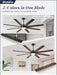 65 Inch Ceiling Fans with Lights and Remote, Black Indoor/Outdoor Ceiling Fan with Quiet Reversible DC Motor, 6 Speeds, 3CCT, 8 Blades Large Ceiling Fan for Living Room Bedroom Patio