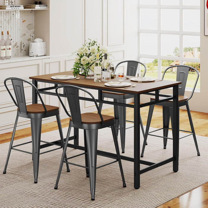 24 Inch Bar Stools Set of 4, Industrial Counter Height Barstools High Back Metal Bar Stools with Large Wood Seat Bar Chairs for Kitchen Island (24 Inch, Black)
