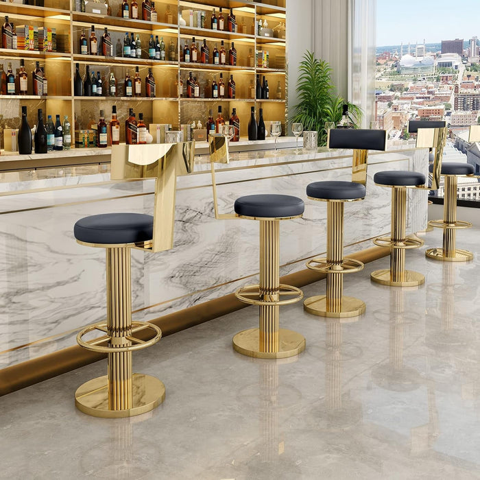 Swivel Bar Stools with Backrest, Modern Adjustable Height Counter Stool with Metal Legs and Comfortable Cushion, Black and Gold Bar Chair for Kitchen Island Counter (Black)