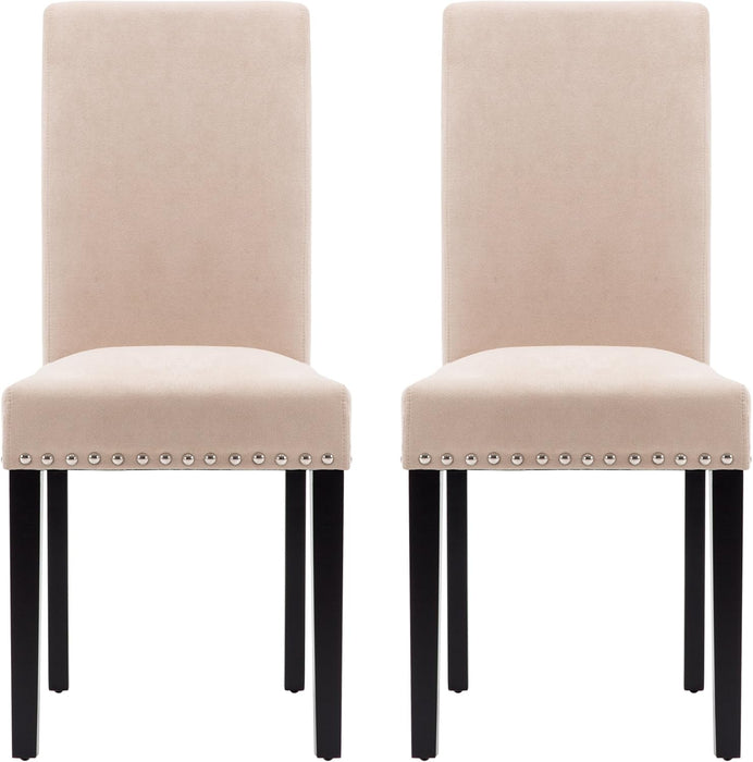 Dining Chairs Upholstered Fabric Dining Chairs with Copper Nails,Set of 4,Beige