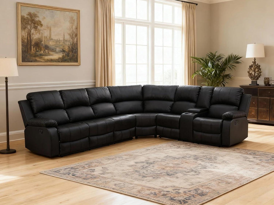 Power Reclining Sectional Sofa Set, L-Shaped Leather Sectional Couch for Living Room, Home Theater Seating with 4 Cup Holders, Modern Intelligent Recliner Sofa with Breathable Leather, Black