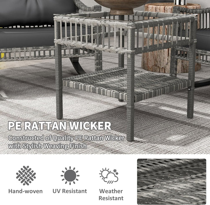 Wicker Outdoor Rocking Chair Set, 3 Piece Patio Furniture Set with Padded Cushions and Storage Coffee Table, 2-Seater PE Rattan Bistro Set for Garden Backyard Porch, Gray