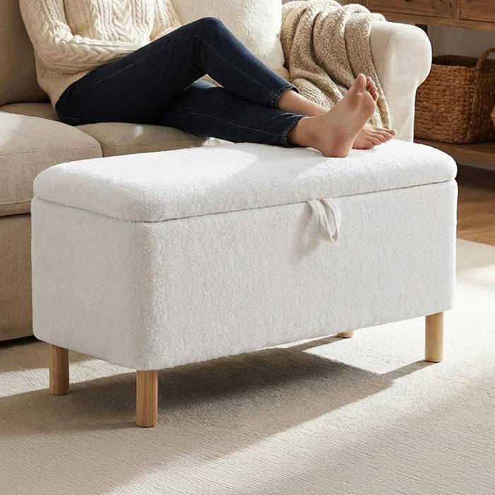 Ottoman with Storage, Storage Ottoman Bench, Entryway Bench with Wood Legs for Living Room, Sitting Area,Cream
