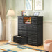 Black Dresser for Bedroom with LED Lights & Power Outlets 2 AC & 2 USB, Fabric 10 Drawer Dressers & Chest of Drawers with Open Shelves for Hallway Living Room Closet, Metal Frame, Wood Top