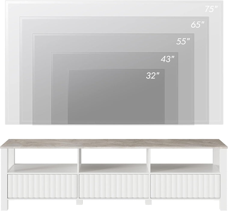 White TV Stand with Storage, Modern Console Table for 65+ Inch Tvs, LED Light Entertainment Center for Living Room, Bedroom, 70 Inch