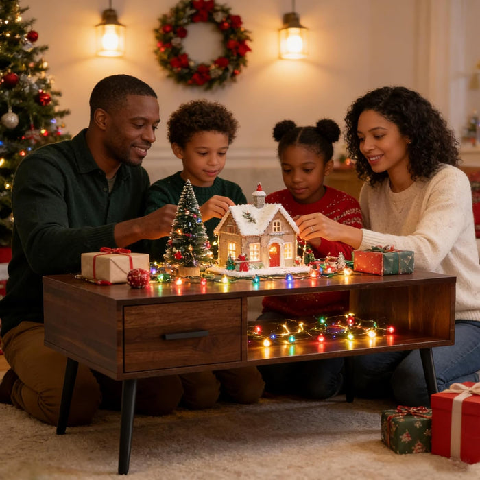Coffee Table, Mid Century Modern Center Table for Living Room with Storage, Walnut Tea Table with Drawer, Open Storage Shelf, Floor-Anti-Scratching Pine Leg for Home, Office(Dark Brown)