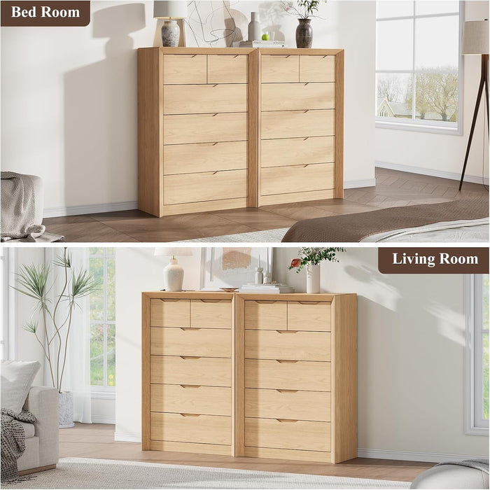 Natural 6 Drawer Dresser for Bedroom, 47.4" Tall Chest of Drawers
