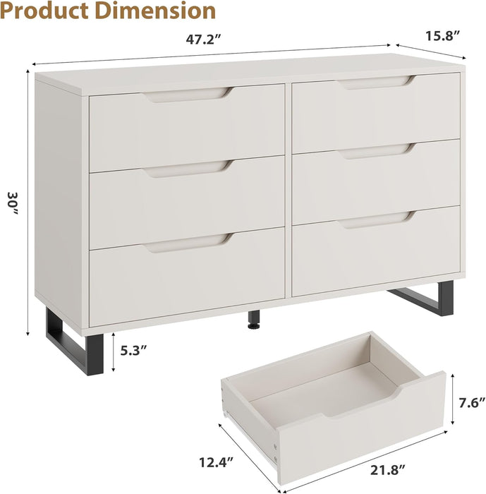 6 Dresser for Bedroom, 47.2 in Wide Dresser, Freestanding Vertical Drawer Cabinet with Storage, Wooden Closet Storage Chest for Living Room, Hallway, Entryway