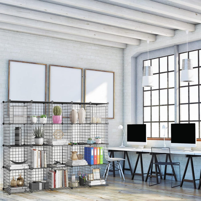 Wire Storage Cubes, Metal Storage Shelves Bookshelf, Stackable Modular Closet Organizer for Bedroom Living Room, Office, Black (20-Cube, Iron)
