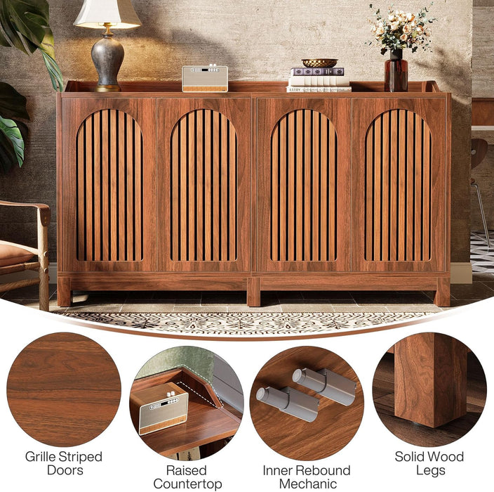 Sideboard Buffet Cabinet, 57" Farmhouse Storage Cabinet with Shutter Doors and Adjustable Shelf, Freestanding Kitchen Cabinet TV Stand for Dining Room, Living Room, Kitchen