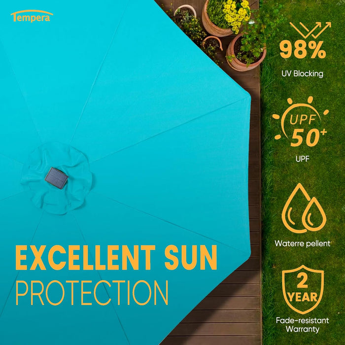Solar Patio Umbrella 40 LED Lighted Outdoor Umbrella Table Market Umbrella with Push Button Tilt and Crank, Solar Umbrella with Sturdy Pole&Fade Resistant Canopy, Easy to Set