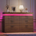 6 Drawer Dresser with LED Lights and Charging Station, 47" Wide Walnut Wood Fluted Dresser for Bedroom, Modern Chest of Drawers for Closet Organizer Cabinet for Living Room, Entryway, Hallway