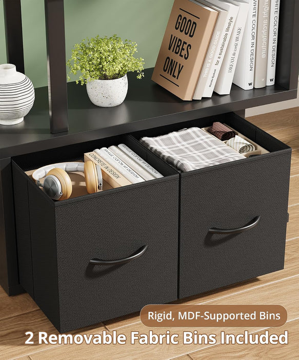 6-Tier Tall Bookshelf with Drawers, Black
