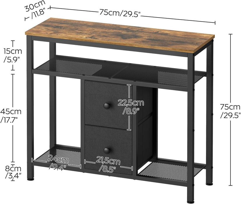 TV Stand with LED Lights, Dresser TV Stand, Tall Entertainment Center with 2 Fabric Drawers, TV Media Console Table, for Living Room, Bedroom, Black and Rustic Brown DS10DBR