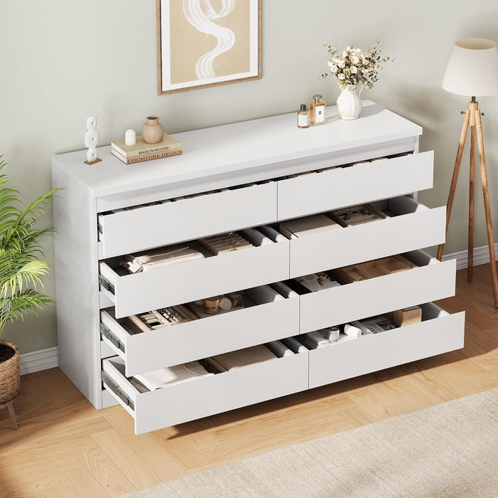 White Solidwood Eight Drawer Dresser Deepstorage Organizer