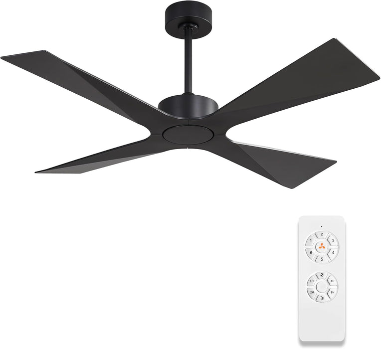 54" Wet Rated Outdoor Ceiling Fan without Lights, 4 ABS Plastic Blades, Reversible DC Motor, 6-Speed Remote Control, Waterproof Ceiling Fan No Lights for Patio Porch Gazebo Garage, Black