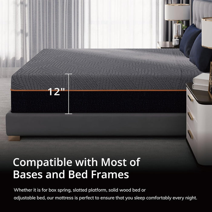 Queen MemoryFoam Mattress 12Inch Midnight Black Edition