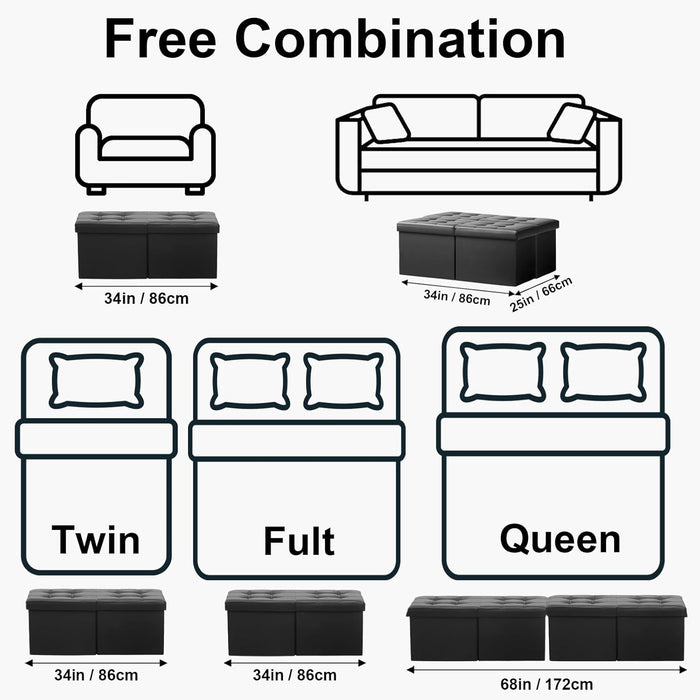 Footrest Ottoman Bench with Storage,34Inch Black Leather Footstool, Coffee Table, Padded Seat, Storage Chest,Blanket Store with Flipping Lid for Livingroom and Bedroom