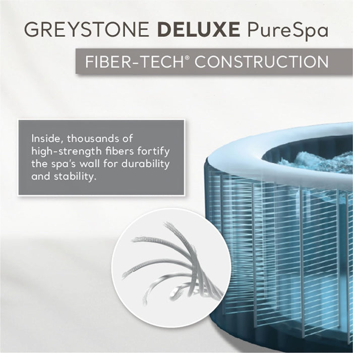 Purespa Greystone Deluxe Inflatable Hot Tub, with with Built-In Fastfill Inflation System, Spa Control App, and 4 Person Capacity, 83" X 28"