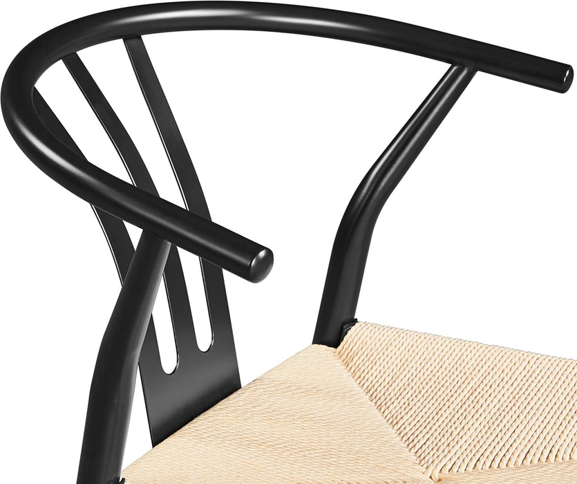 2PCS Weave Chair Mid-Century Modern Dining Chair Rattan Chair Weave Dining Chair Armchairs Black Dining Chair Accent Chair for Kitchen, Dining, Living Room Side Chairs Hemp Seat, Black