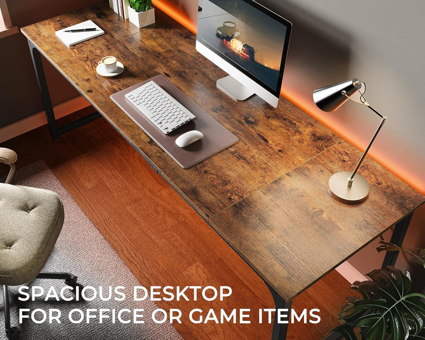 Computer Desk, 80 Inch Office Desk, Gaming Desk with Storage, Writing Desk Work Desk for Home Office, Study, Long Simple Desk, Large Legroom, Metal Frame, Rustic Brown